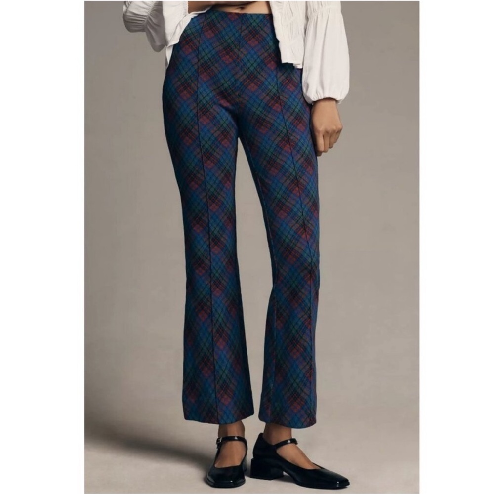 Anthropologie Maeve Margot Pull On Slight Stretch Plaid Cropped Kick Flare Pants